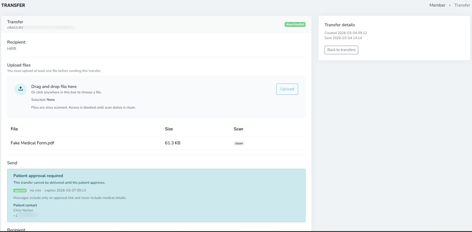 Dashboard screen in Health Record Relay